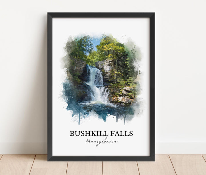 Bushkill Falls Wall Art, Bushkill Falls Print, Poconos Watercolor Art, Bushkill Falls Gift, Travel Print, Travel Poster, Housewarming Gift