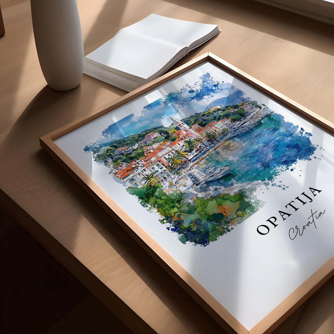 Opatija Wall Art, Opatija Croatia Print, Opatija Watercolor Art, Kotar County Croatia Gift,