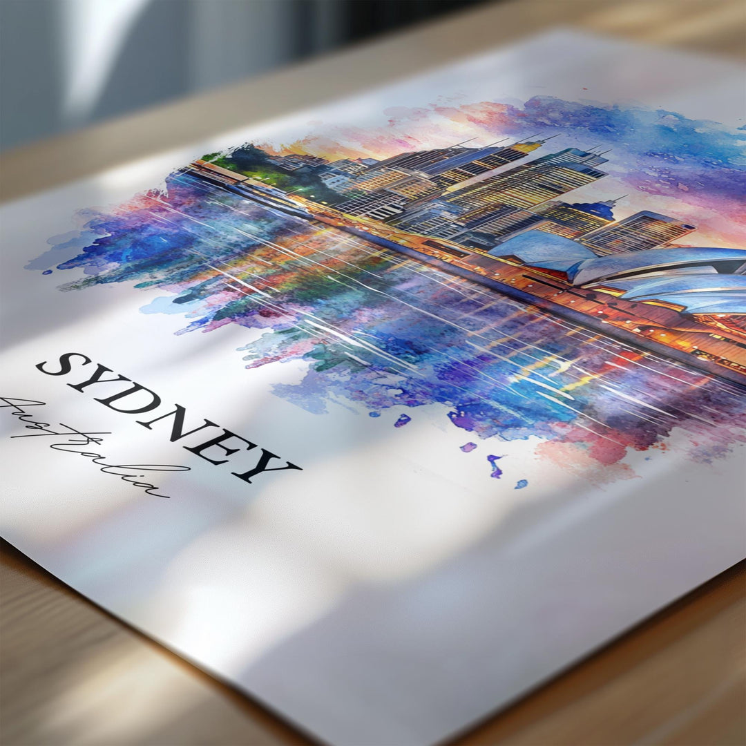 Sydney Wall Art, Sydney Skyline Print, Australia Watercolor Art, Sydney Australia Gift, Travel Print, Travel Poster, Housewarming Gift