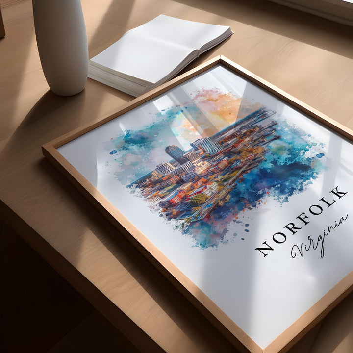 Norfolk VA wall art - Virginia, Norfolk print, Norfolk Virginia Wedding gift, Norfolk Skyline Birthday present, Custom Text, Perfect Gift