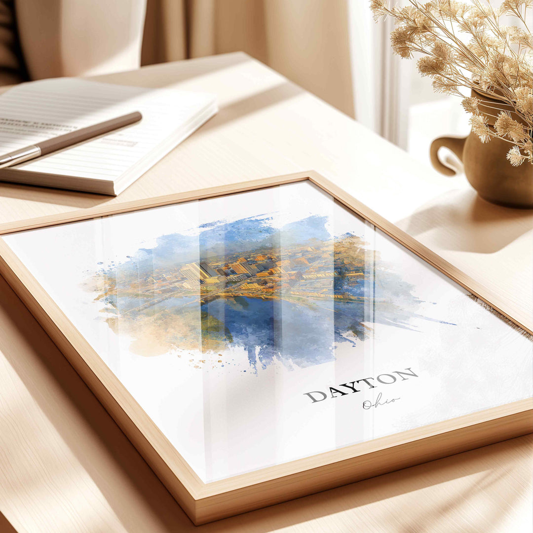 Dayton Ohio Wall Art, Dayton Print, Dayton OH Watercolor Art, Dayton Ohio Skyline Gift, Travel Print, Travel Poster, Housewarming Gift