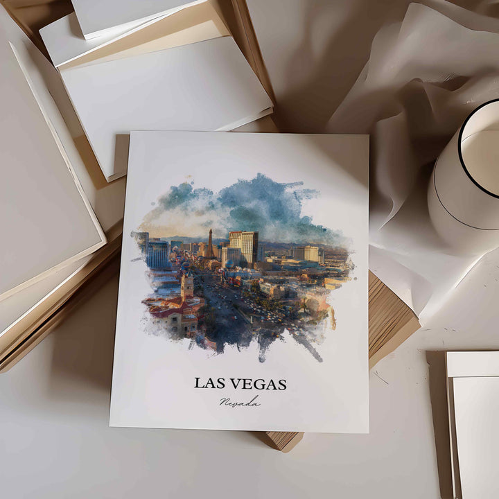 Las Vegas, Nevada Wall Art, Vegas Print, Vegas Watercolor Art, Las Vegas Skyline Gift, Travel Print, Travel Poster, Housewarming Gift