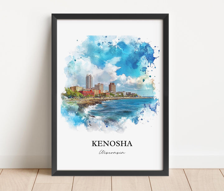 Kenosha WI Wall Art, Lake Michigan Print, Wisconsin Watercolor Art, Kenosha Wisconsin Gift, Travel Print, Travel Poster, Housewarming Gift