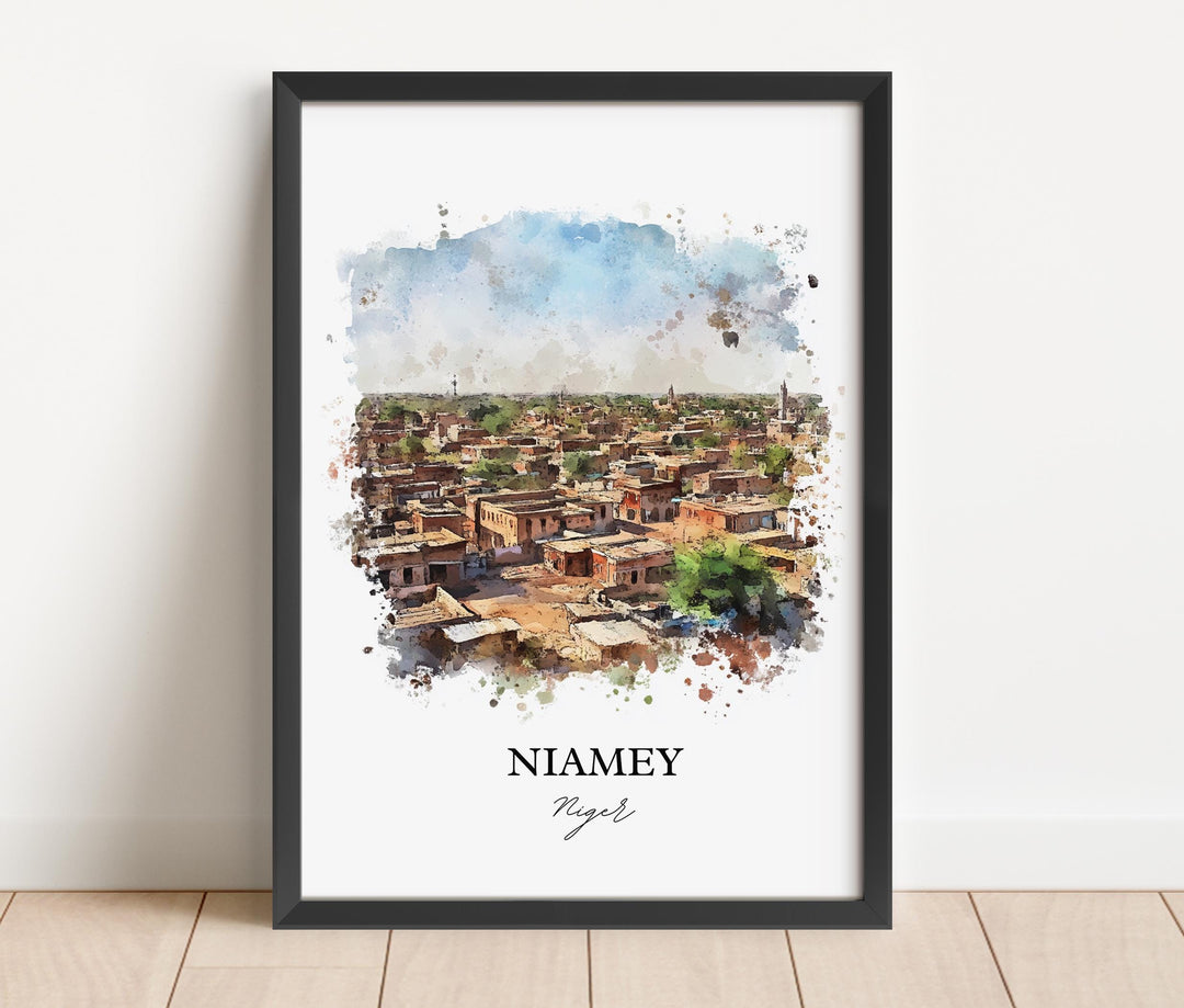 Niamey Wall Art, Niamey Niger Print, Niger Watercolor Art, Niger Africa Gift, Travel Print, Travel Poster, Housewarming Gift