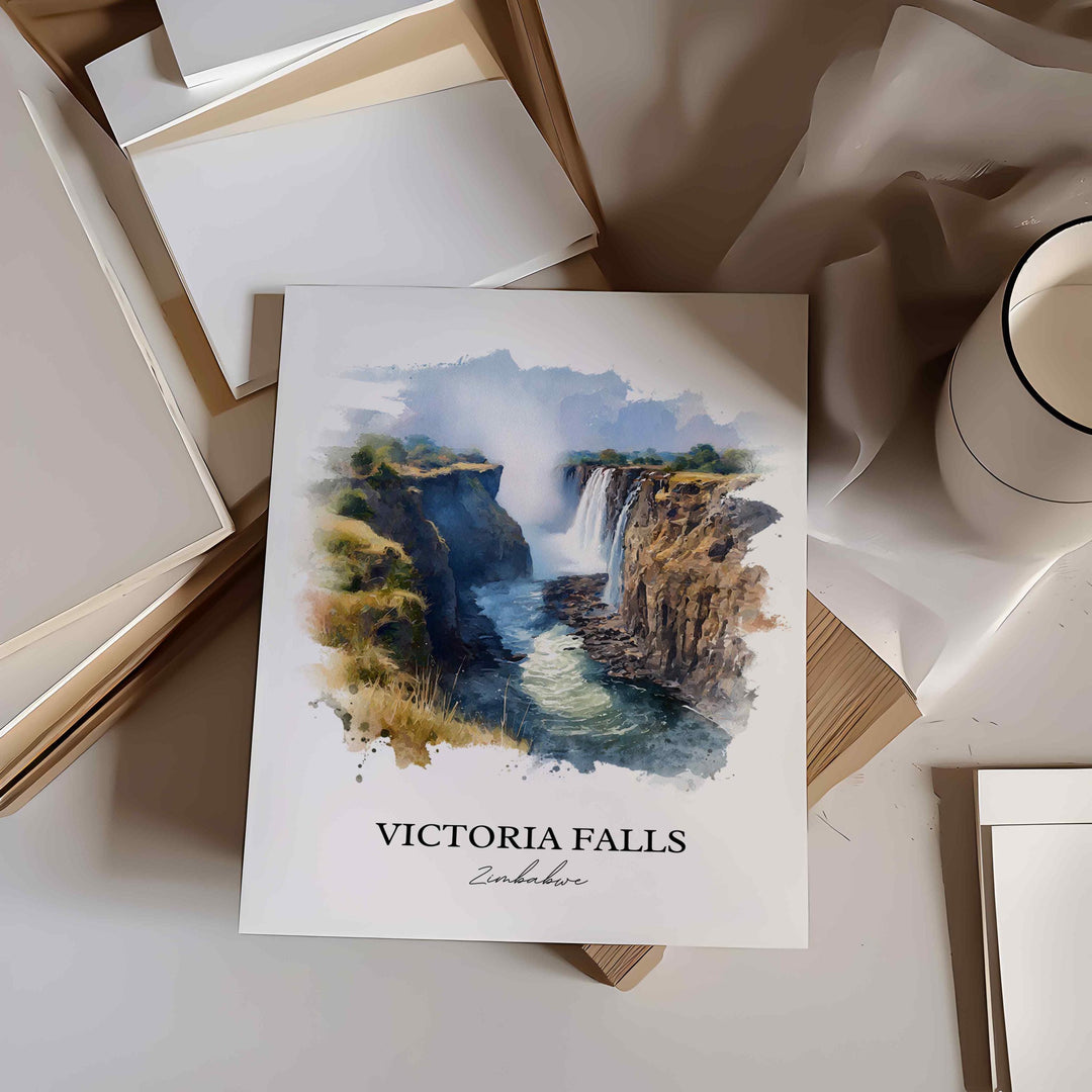 Victoria Falls, Zimbabwe – Watercolor Art Print