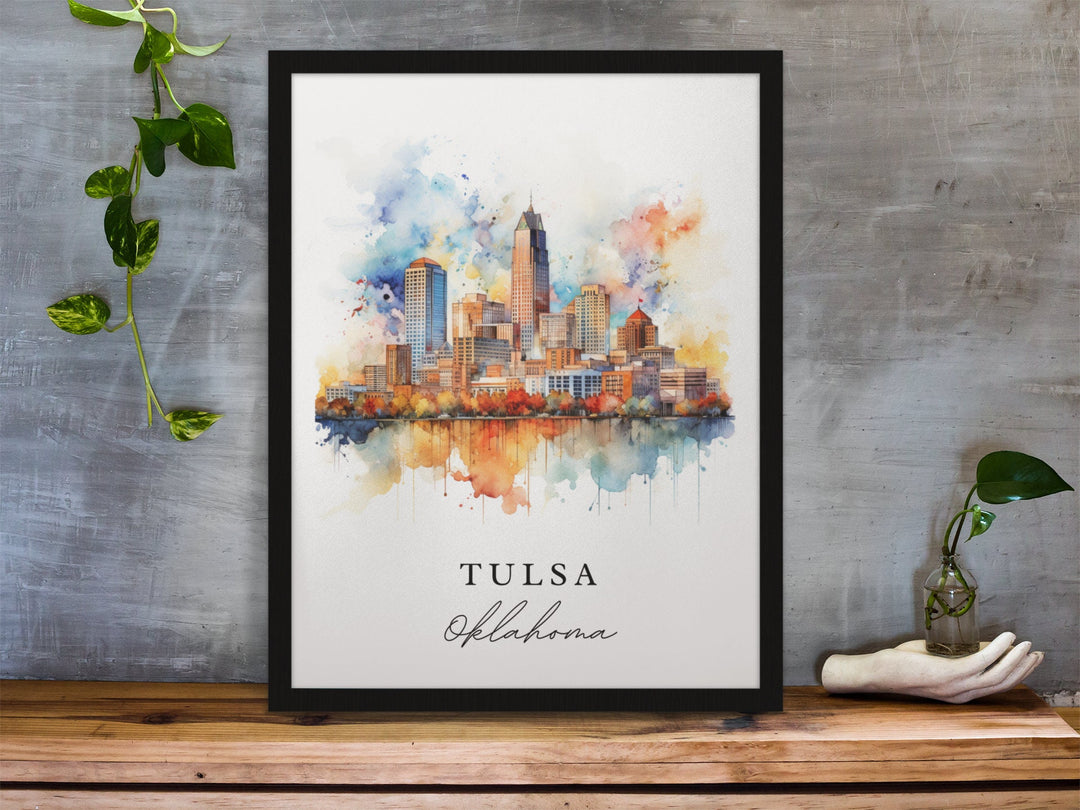 Tulsa OK Wall Art, Tulsa Print, Tulsa Watercolor Art, Tulsa Oklahoma Gift,