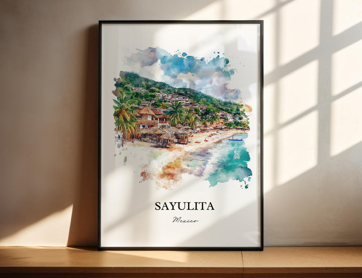 Sayulita Wall Art, Sayulita Mexico Print, Mexico Watercolor Art, Puerto Vallarta Gift, Travel Print, Travel Poster, Housewarming Gift
