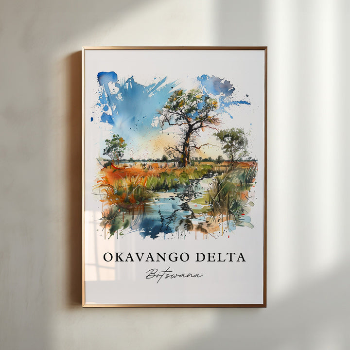 Okavango Delta Wall Art, Okavango Botswana Print, Botswana Watercolor, Botswana Gift,