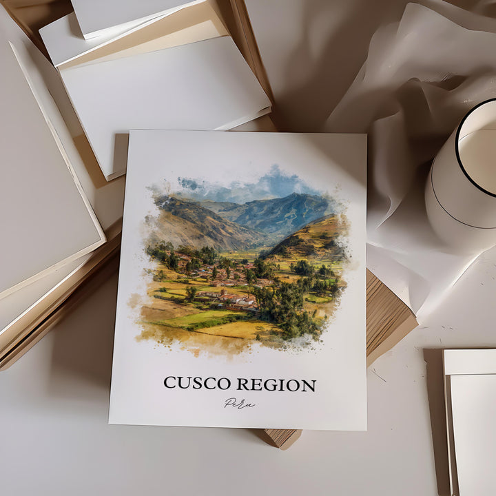 Cusco Wall Art, Cusco Peru Print, Cusco Region Watercolor Art, Cusco Peru Gift, Peru Travel Print, Travel Poster, Housewarming Gift