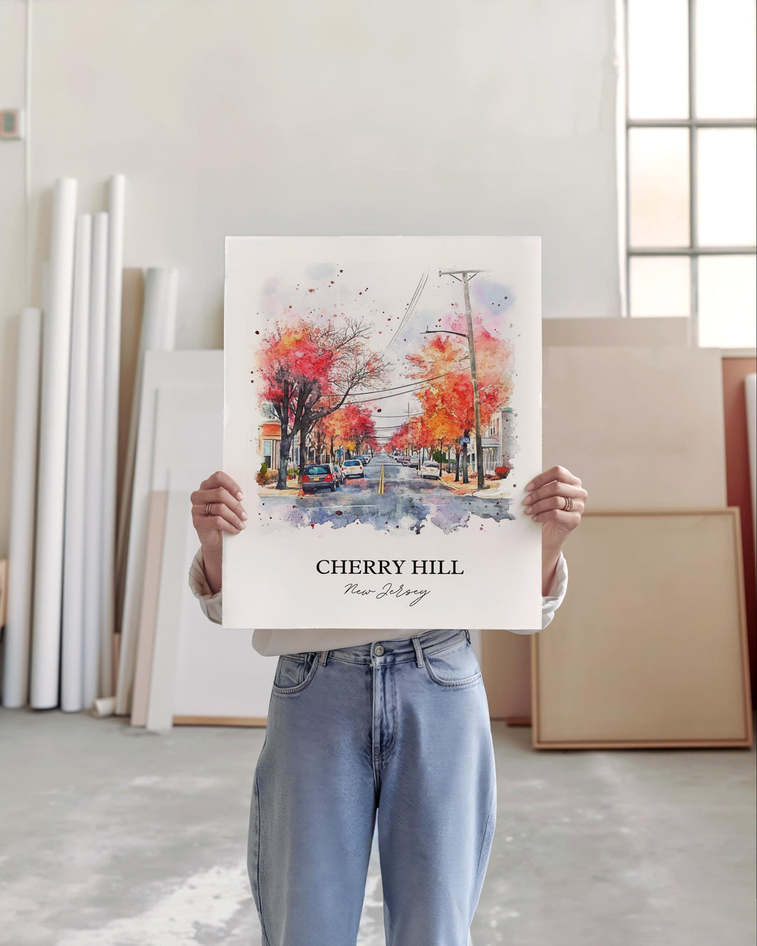 Cherry Hill NJ Wall Art, South Jersey Print, Cherry Hill Watercolor Art, Cherry Hill Gift, Travel Print, Travel Poster, Housewarming Gift