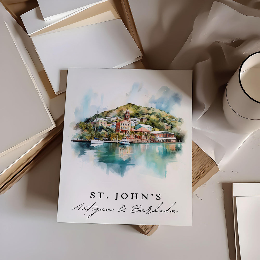 St Johns Antigua art - Antigua and Barbuda, St Johns poster, Antigua Barbuda Wedding gift, Birthday present, Custom Text, Personalized Gift