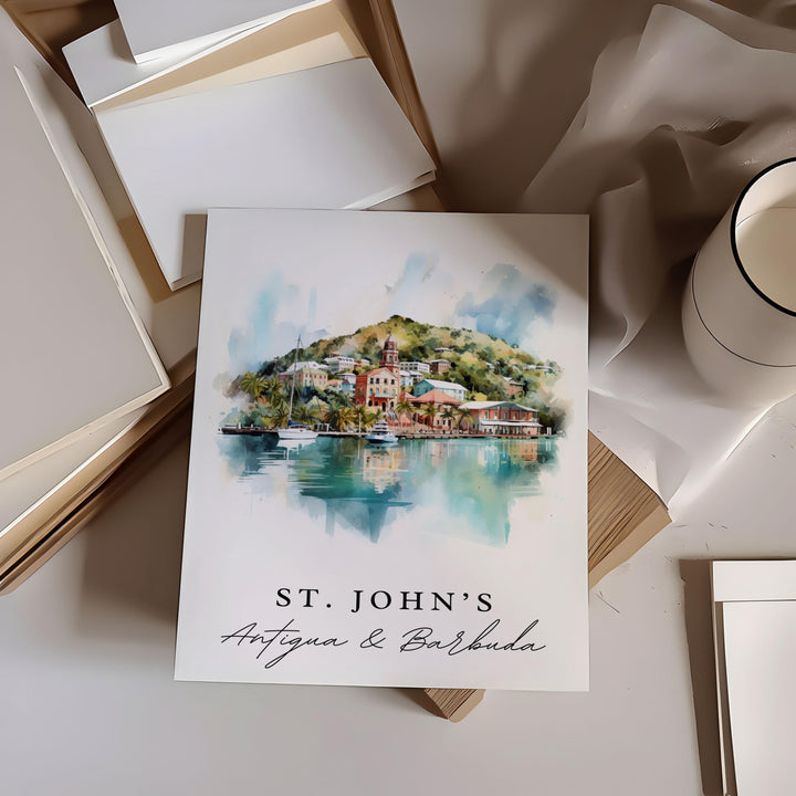 St Johns Antigua art - Antigua and Barbuda, St Johns poster, Antigua Barbuda Wedding gift, Birthday present, Custom Text, Personalized Gift