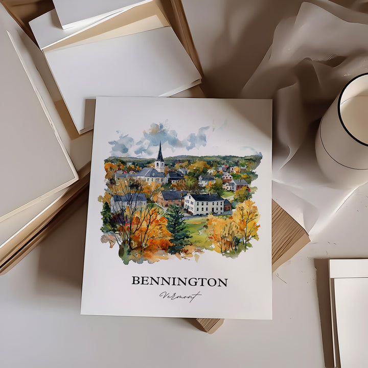 Bennington VT Wall Art, Bennington Vermont Print, Vermont Watercolor Art, Bennington Gift, Travel Print, Travel Poster, Housewarming Gift