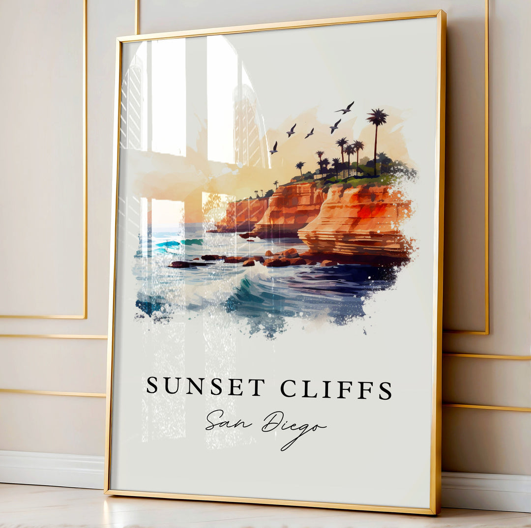 Sunset Cliffs Cali wall art - San Diego CA, Sunset Cliffs poster print, Sunset Cliffs gift, Birthday present, Custom Text, Perfect Gift