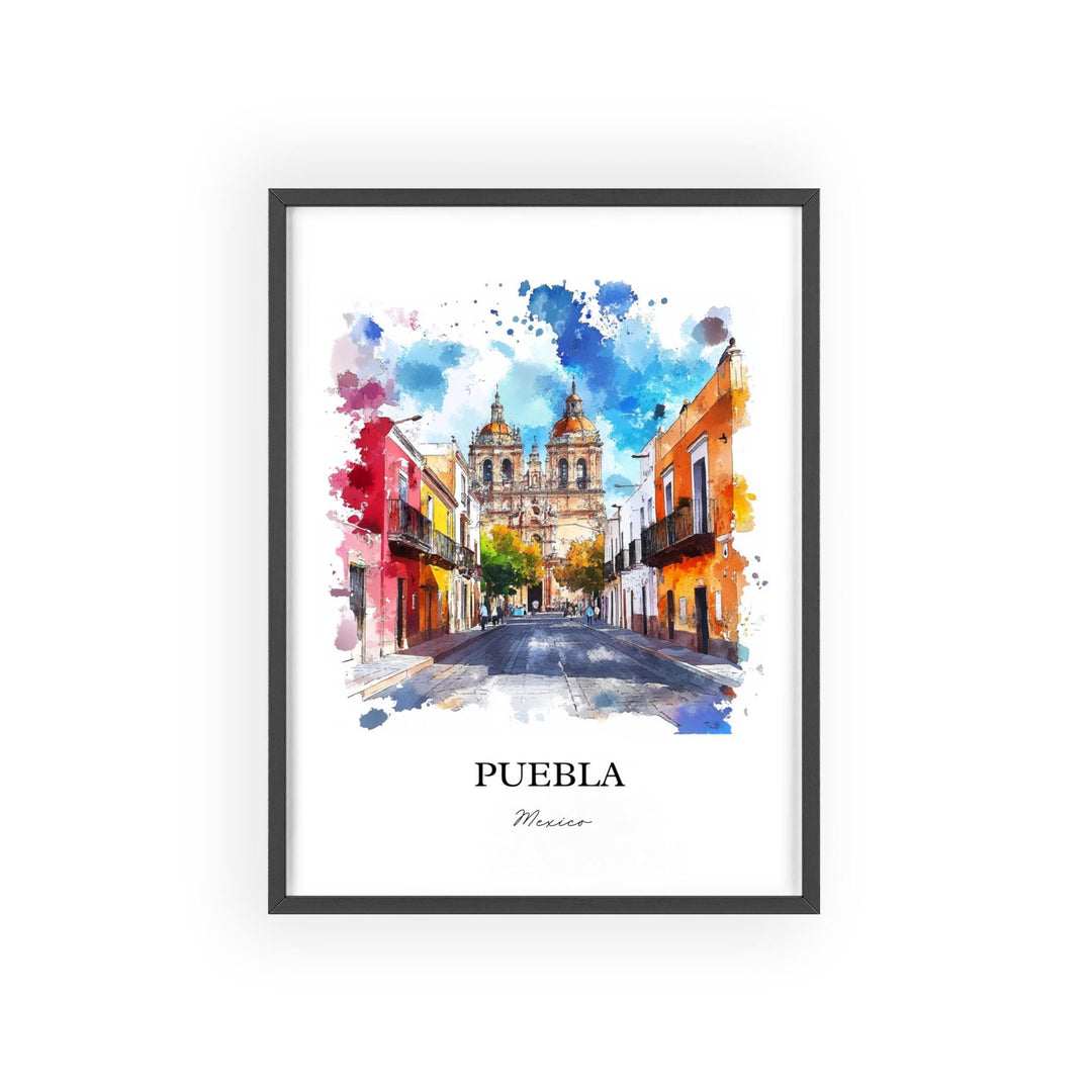 Puebla MX Wall Art, Puebla Mexico Print, Mexico Watercolor Art, Puebla Mexico Gift, Travel Print, Travel Poster, Housewarming Gift