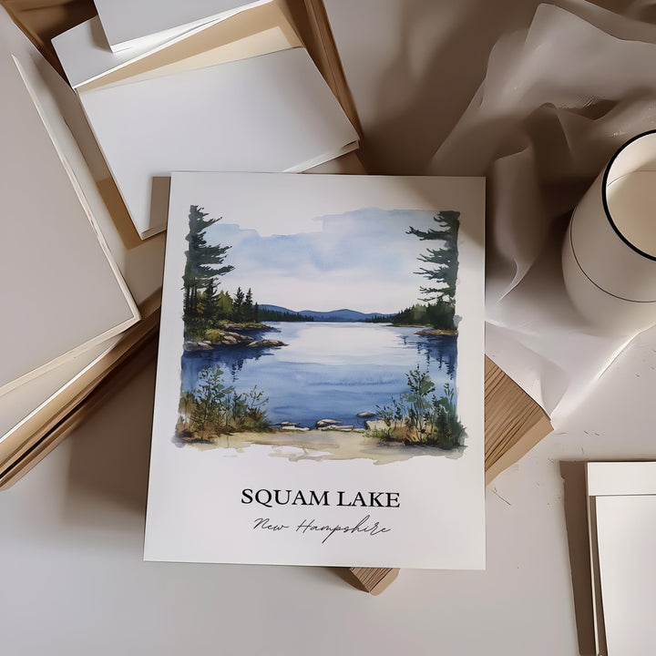 Squam Lake NH Wall Art, Grafton County Print, New Hampshire Watercolor Art, Squam Lake Gift, Travel Print, Travel Poster, Housewarming Gift
