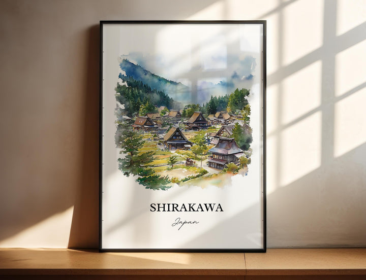 Shirakawa Wall Art, Gifu Prefecture Print, Japan Watercolor Art, Shirakawa Japan Gift, Travel Print, Travel Poster, Housewarming Gift