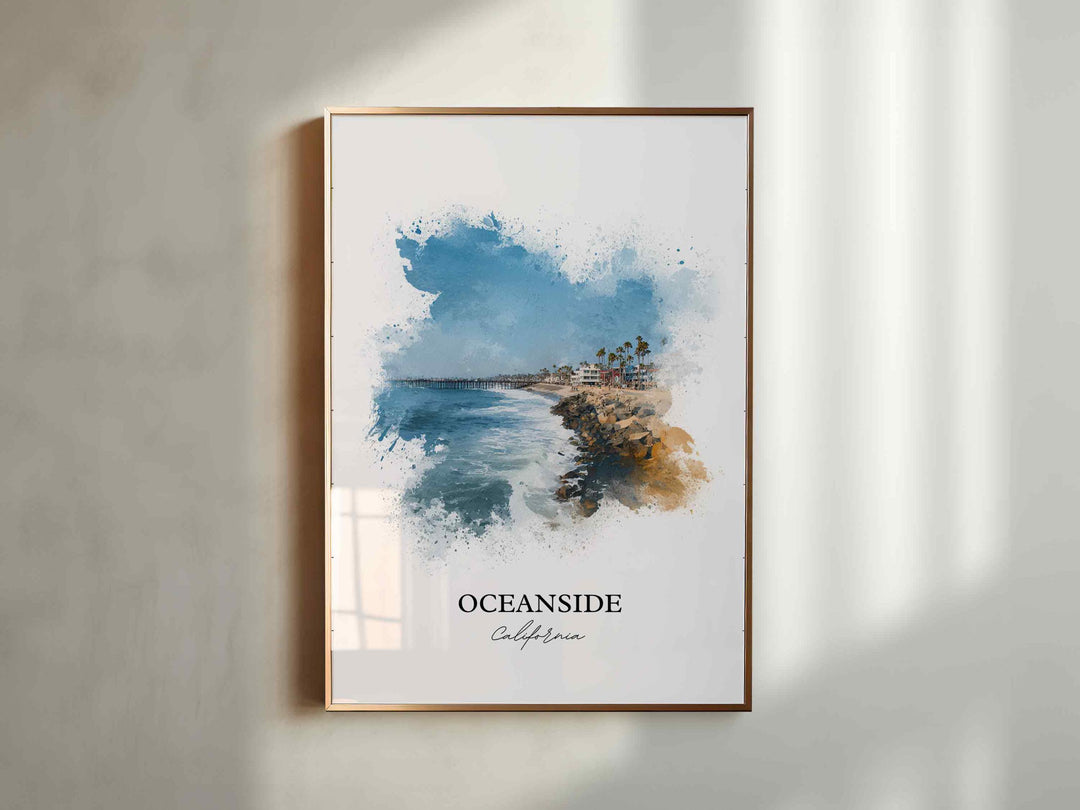 Oceanside CA Wall Art, Oceanside Print, Oceanside Watercolor Art, Harbor Beach Gift, Travel Print, Travel Poster, Housewarming Gift