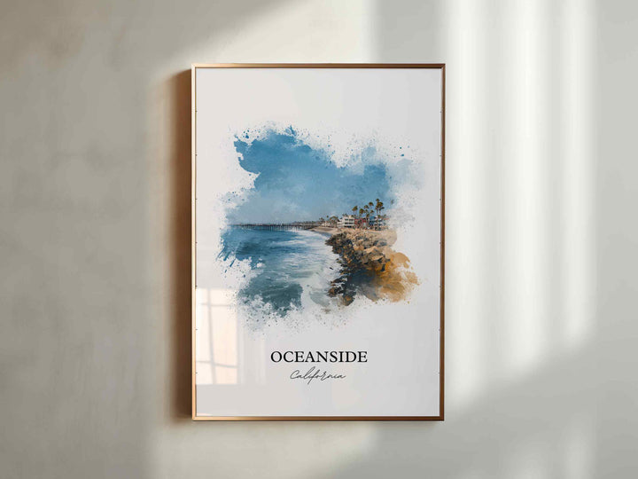 Oceanside CA Wall Art, Oceanside Print, Oceanside Watercolor Art, Harbor Beach Gift, Travel Print, Travel Poster, Housewarming Gift