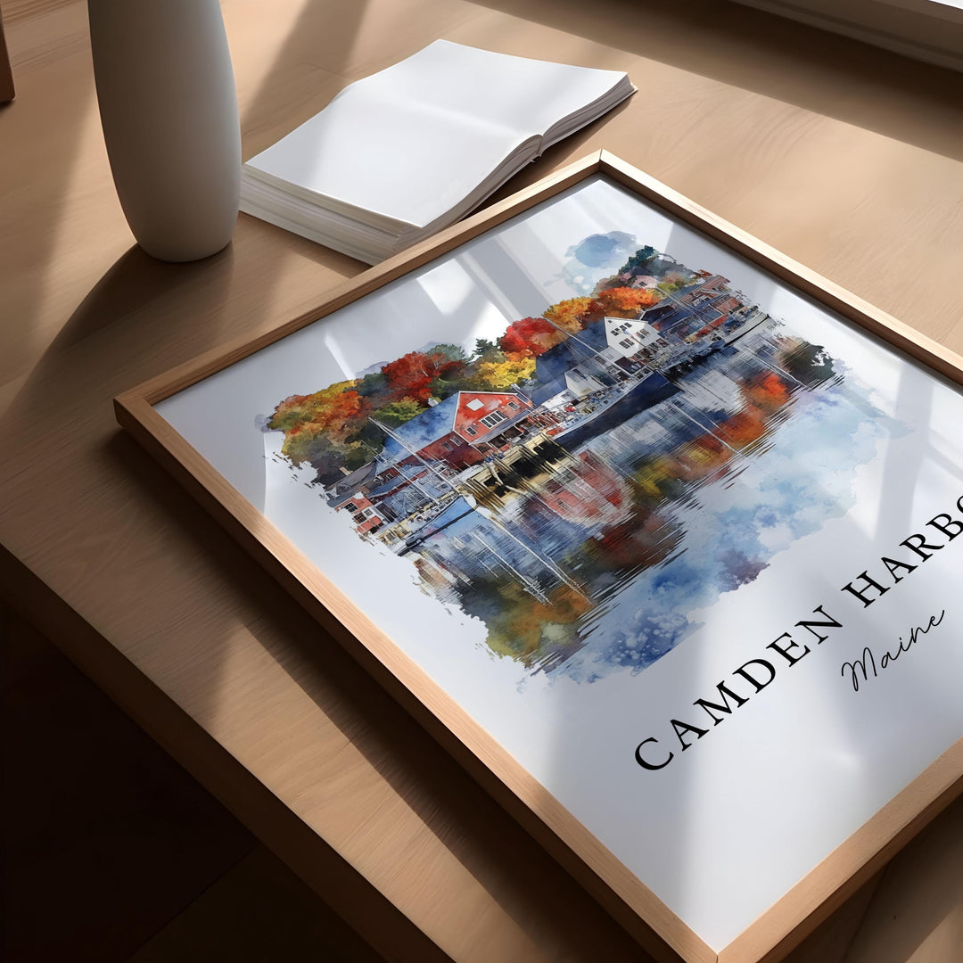 Camden Harbor ME Wall Art, Camden Maine Print, Camden Watercolor Art, Camden Maine Gift, Travel Poster, Housewarming Gift