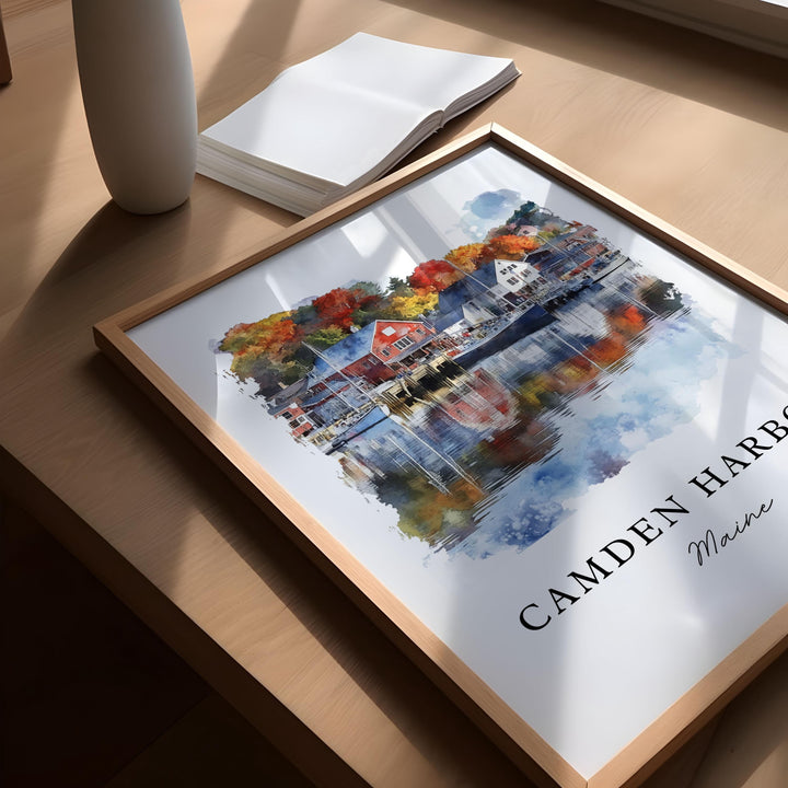 Camden Harbor ME Wall Art, Camden Maine Print, Camden Watercolor Art, Camden Maine Gift, Travel Poster, Housewarming Gift