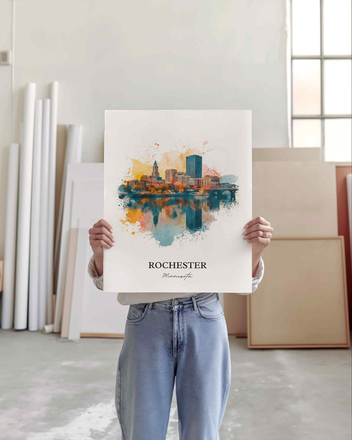 Rochester, Minnesota Wall Art, Rochester Print, Minnesota Watercolor Art, Rochester Minnesota Gift, Travel Print, Travel Poster, Housewarming Gift