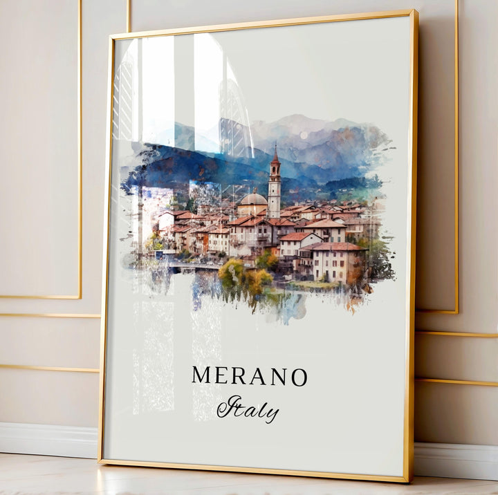 Merano traditional travel art - Italy, Merano poster, Wedding gift, Birthday present, Custom Text, Personalised Gift