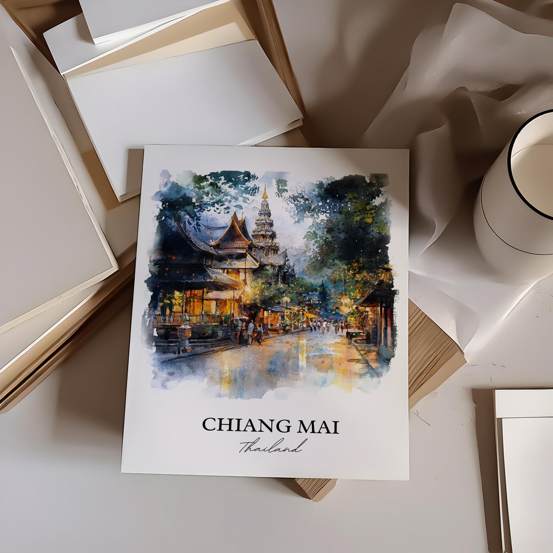 Chiang Mai Wall Art, Chiang Mai Print, Thailand Watercolor Art, Chiang Mai Gift, Travel Print, Travel Poster, Housewarming Gift