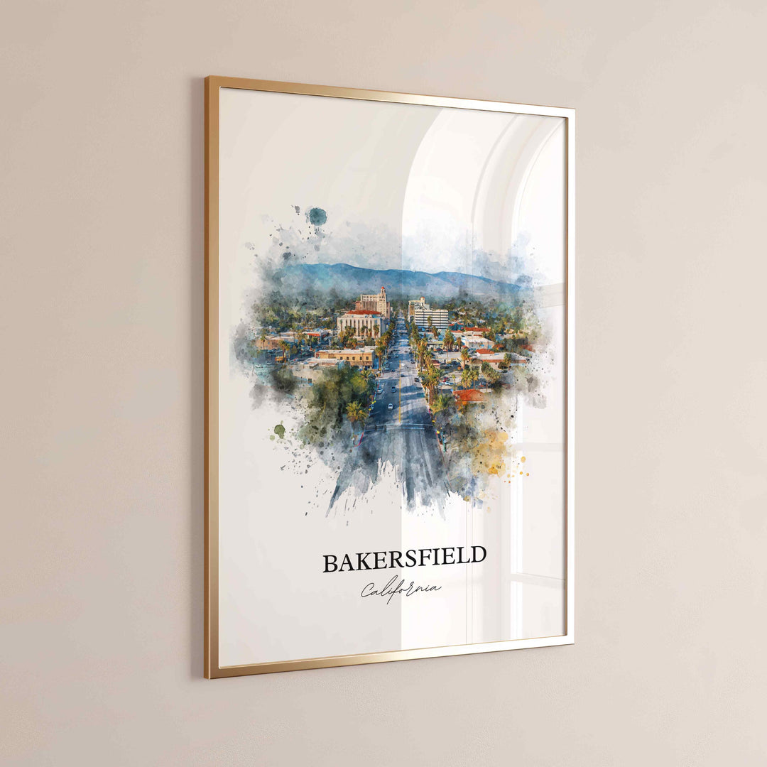 Bakersfield, California Wall Art, Bakersfield Print, Bakersfield Watercolor Art, Bakersfield Gift, Travel Print, Travel Poster, Housewarming Gift