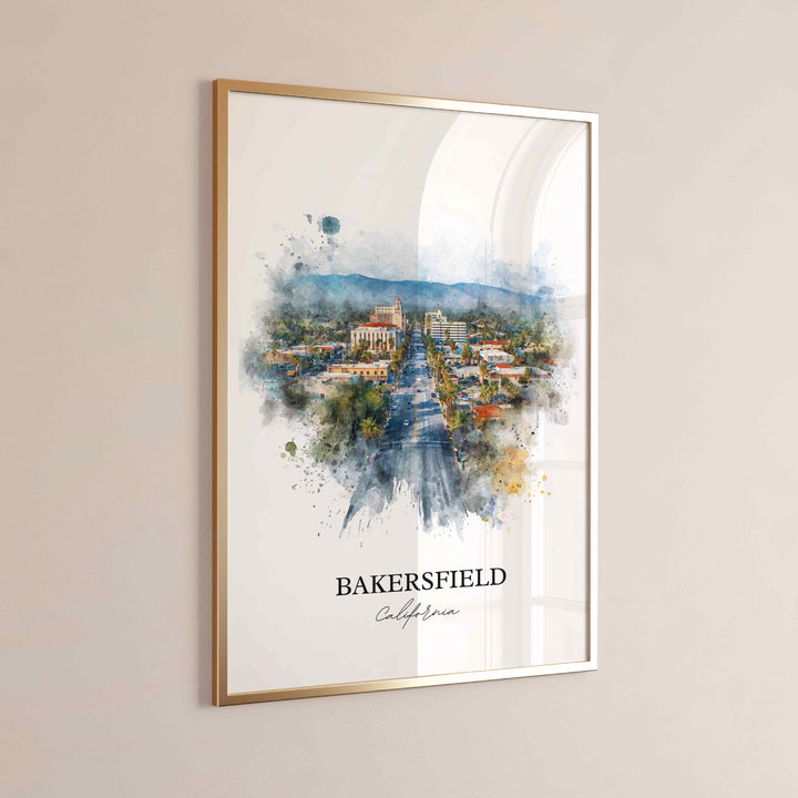 Bakersfield, California Wall Art, Bakersfield Print, Bakersfield Watercolor Art, Bakersfield Gift, Travel Print, Travel Poster, Housewarming Gift