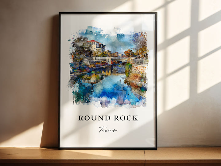 Round Rock TX Wall Art, Round Rock Print, Austin TX Watercolor Art, Round Rock Texas Gift,