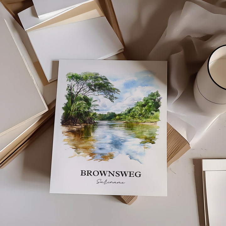 Brownsweg Wall Art, Suriname Print, Suriname Watercolor Art, Brownsweg Gift, Travel Print, Travel Poster, Housewarming Gift