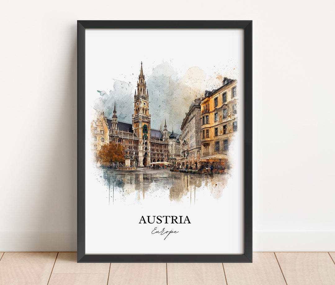 Austria Wall Art, Austria Print, Austria Watercolor Art, Austria Gift, Travel Print, Travel Poster, Housewarming Gift