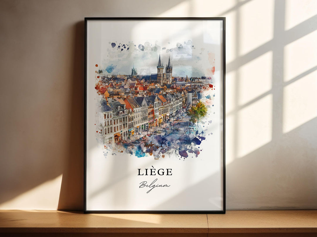 Liege Belgium Wall Art, Liege Print, Liege Watercolor Art, Liege Belgium Gift,