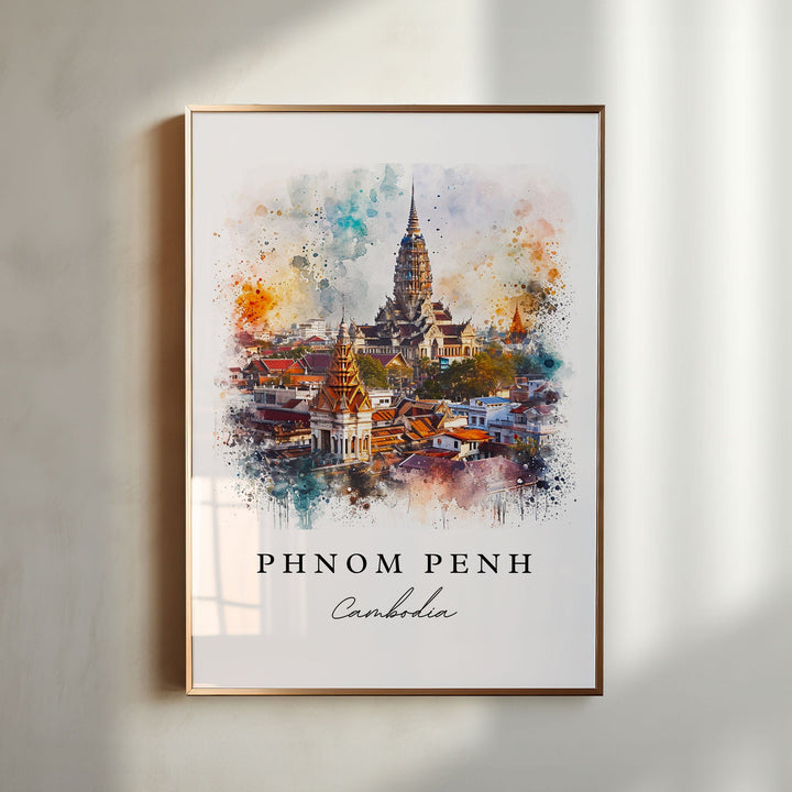 Phnom Penh watercolor travel art - Cambodia, Phnom Penh print, Wedding gift, Birthday present, Custom Text, Perfect Gift