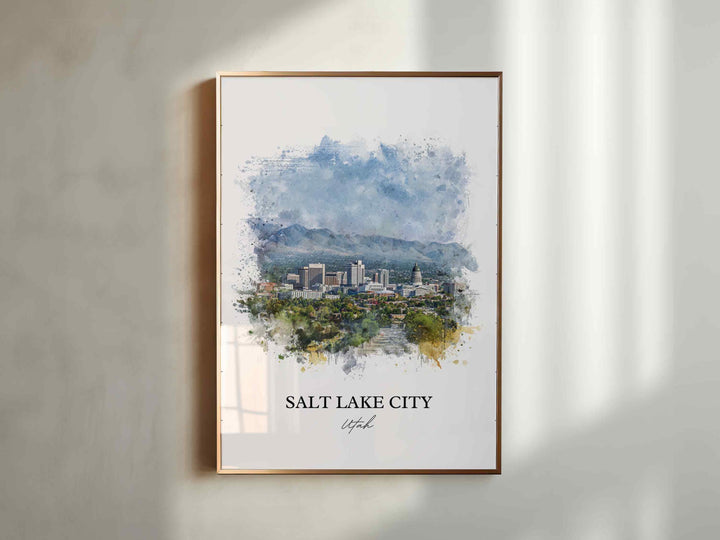 Salt Lake City Wall Art, SLC Print, Utah Watercolor Art, Salt Lake City Skyline Gift, Travel Print, Travel Poster, Housewarming Gift