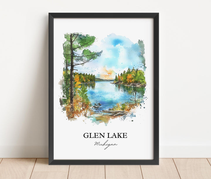 Glen Lake Wall Art, Leelanau Print, Michigan Watercolor Art, Glen Lake Michigan Gift, Travel Print, Travel Poster, Housewarming Gift