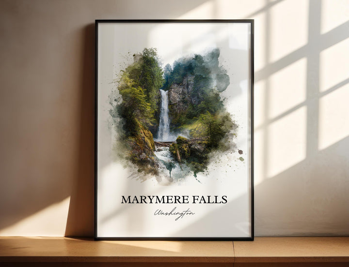 Marymere Falls Art, Lake Crescent Print, Olympic National Park Artwork, Marymere Falls Gift, Travel Print, Travel Poster, Housewarming Gift