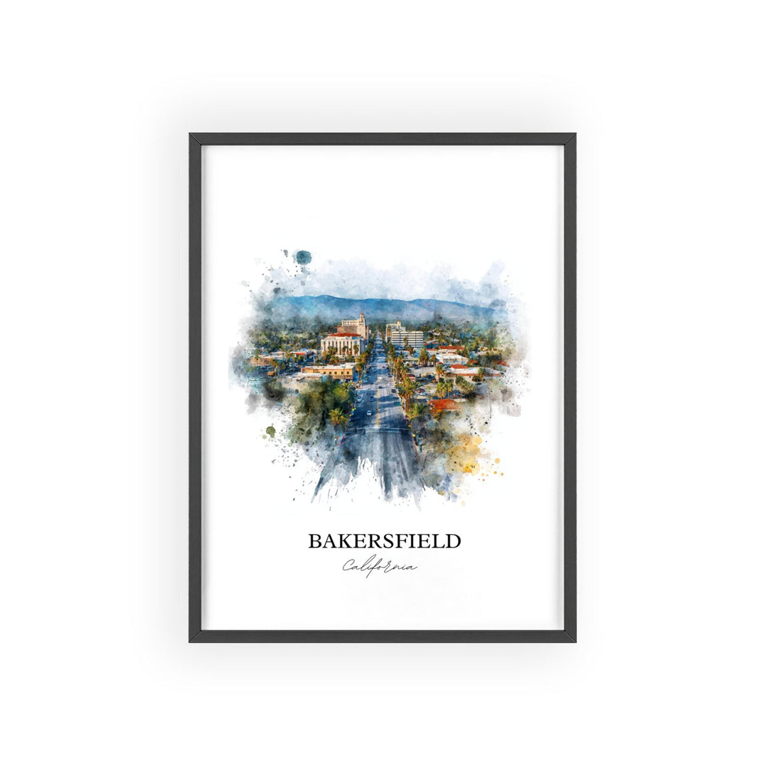 Bakersfield, California Wall Art, Bakersfield Print, Bakersfield Watercolor Art, Bakersfield Gift, Travel Print, Travel Poster, Housewarming Gift