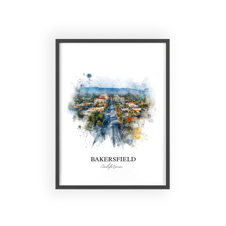 Bakersfield, California Wall Art, Bakersfield Print, Bakersfield Watercolor Art, Bakersfield Gift, Travel Print, Travel Poster, Housewarming Gift