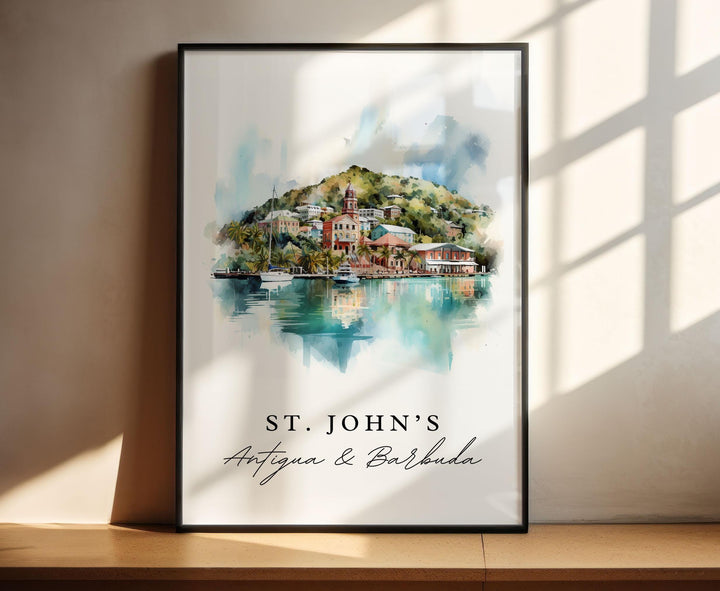 St Johns Antigua art - Antigua and Barbuda, St Johns poster, Antigua Barbuda Wedding gift, Birthday present, Custom Text, Personalized Gift