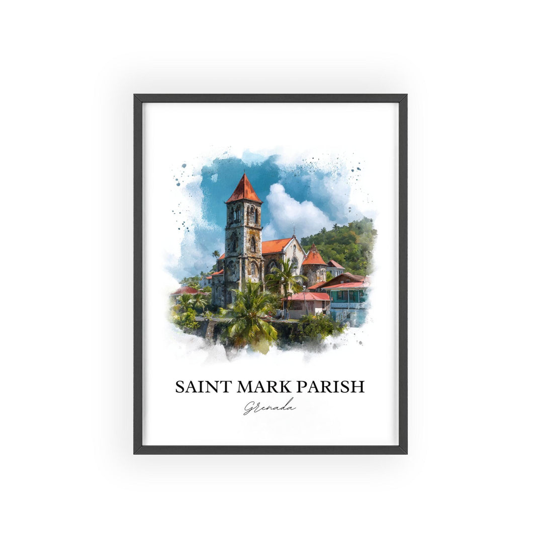 Saint Mark Parish Wall Art, Grenada Print, Grenada Watercolor Art, Grenada Gift, Grenada Travel Print, Travel Poster, Housewarming Gift