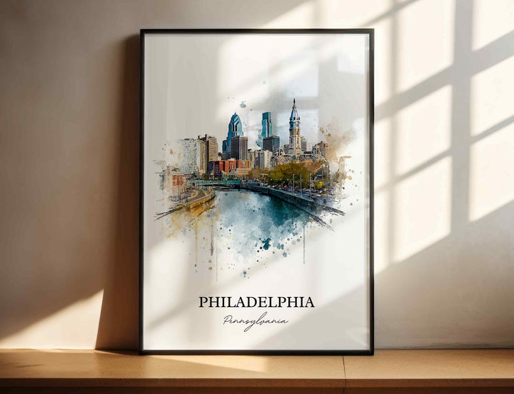 Philadelphia Wall Art, Philly Print, Philadelphia Watercolor Art, Philly Skyline Gift, Travel Print, Travel Poster, Housewarming Gift