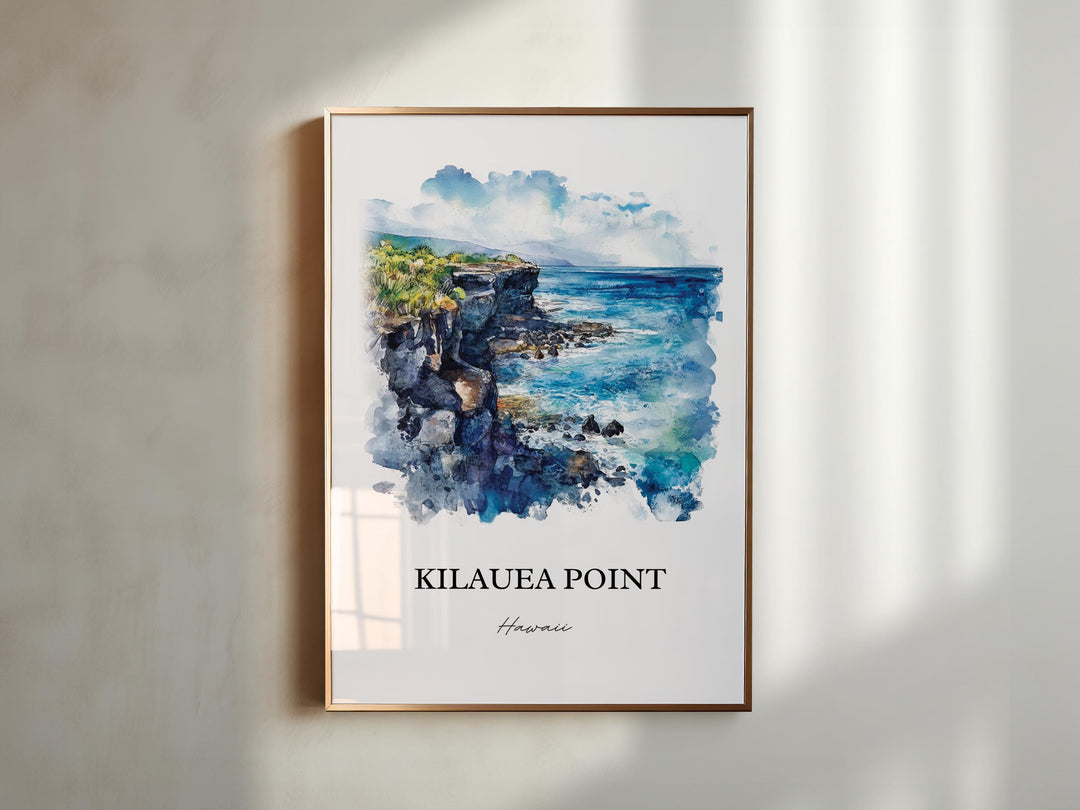 Kilauea Point Wall Art, Kauai Print, Kauai Hawaii Watercolor Art, Kilauea Point Gift, Travel Print, Travel Poster, Housewarming Gift