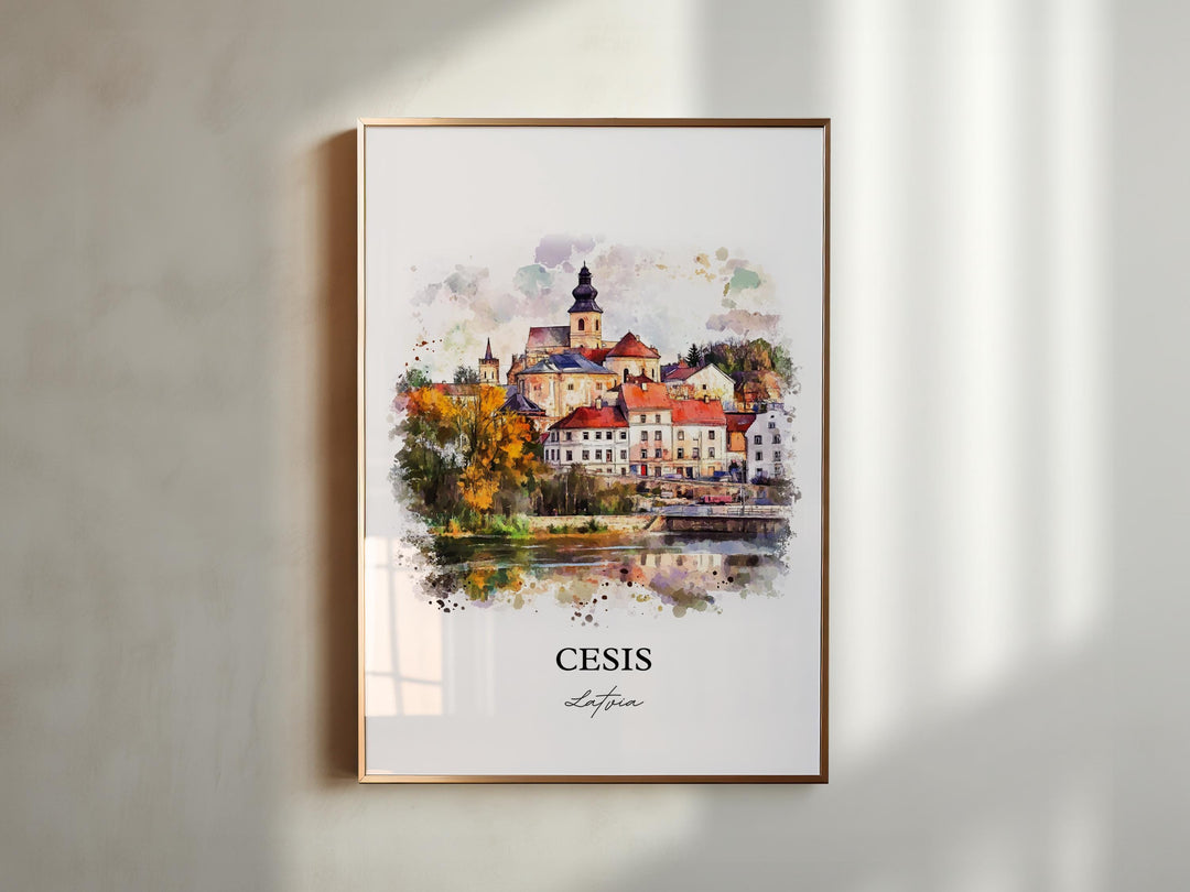 Cesis Latvia Wall Art, Central Vidzeme Print, Latvia Watercolor Art, Cesis Latvia Gift, Travel Print, Travel Poster, Housewarming Gift