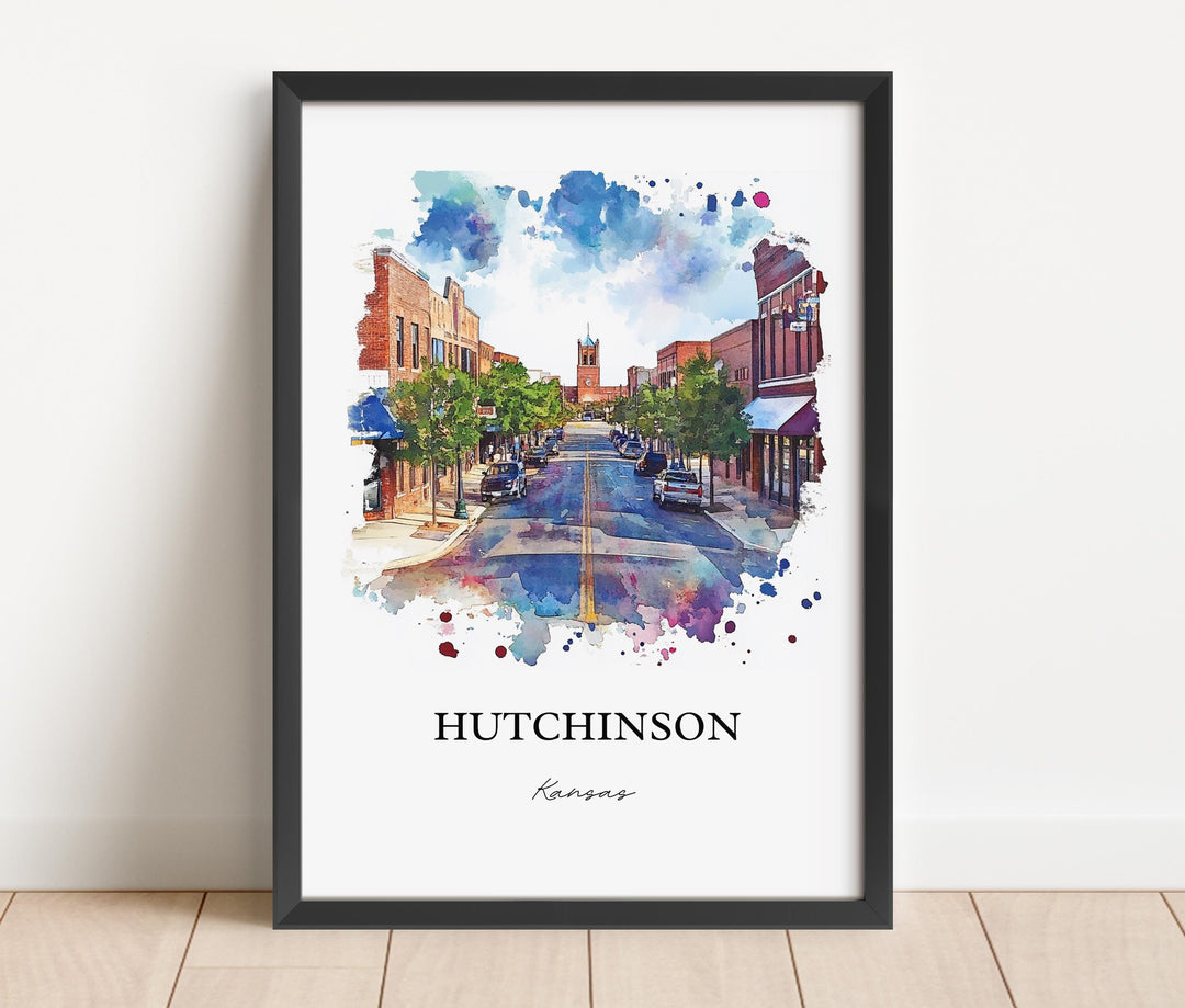 Hutchinson KS Wall Art, Reno County Print, Kansas Watercolor Art, Hutchinson Kansas Gift, Travel Print, Travel Poster, Housewarming Gift
