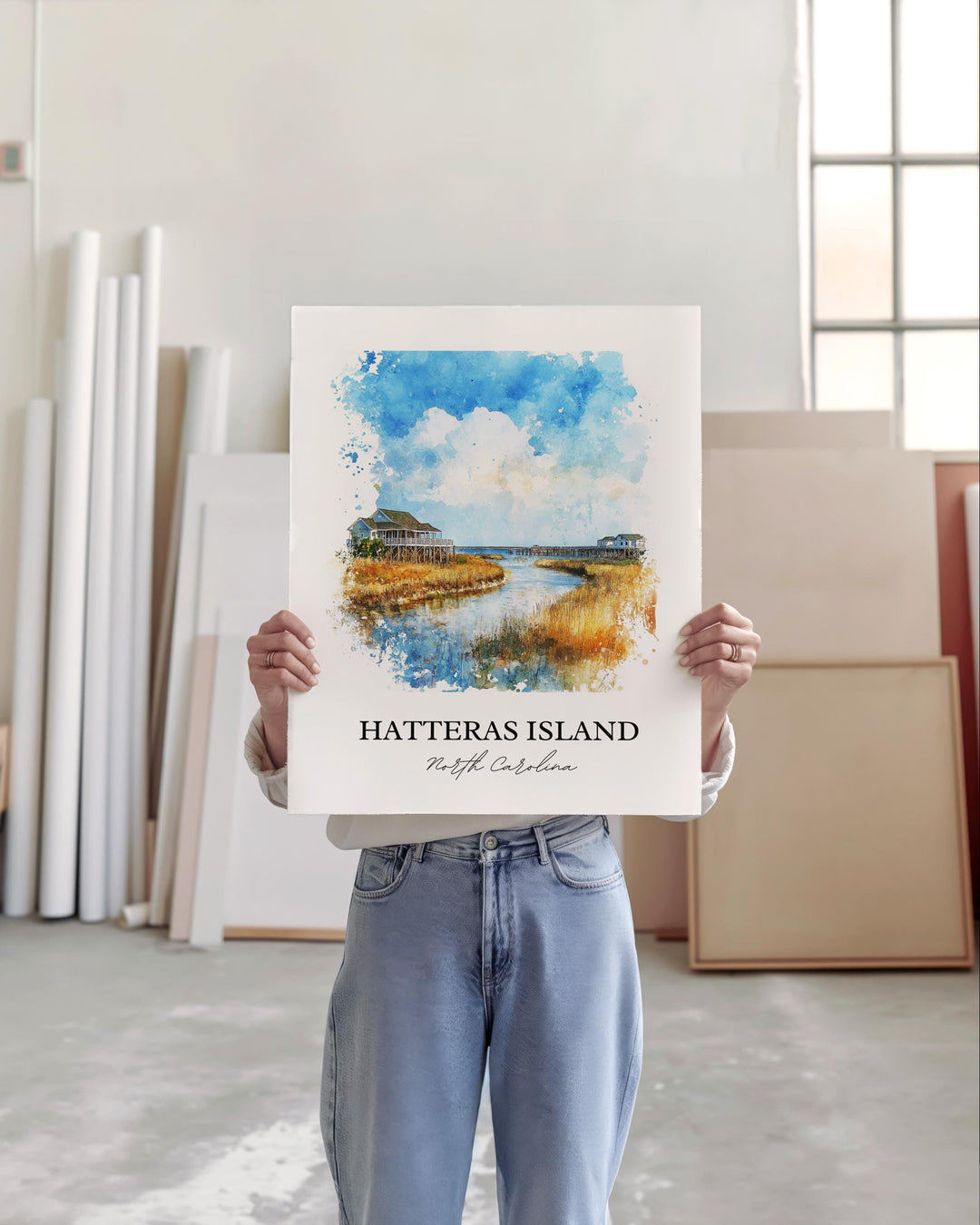 Hatteras Island NC Wall Art, Dare County Print, NC Watercolor Art, Hatteras Island Gift, Travel Print, Travel Poster, Housewarming Gift