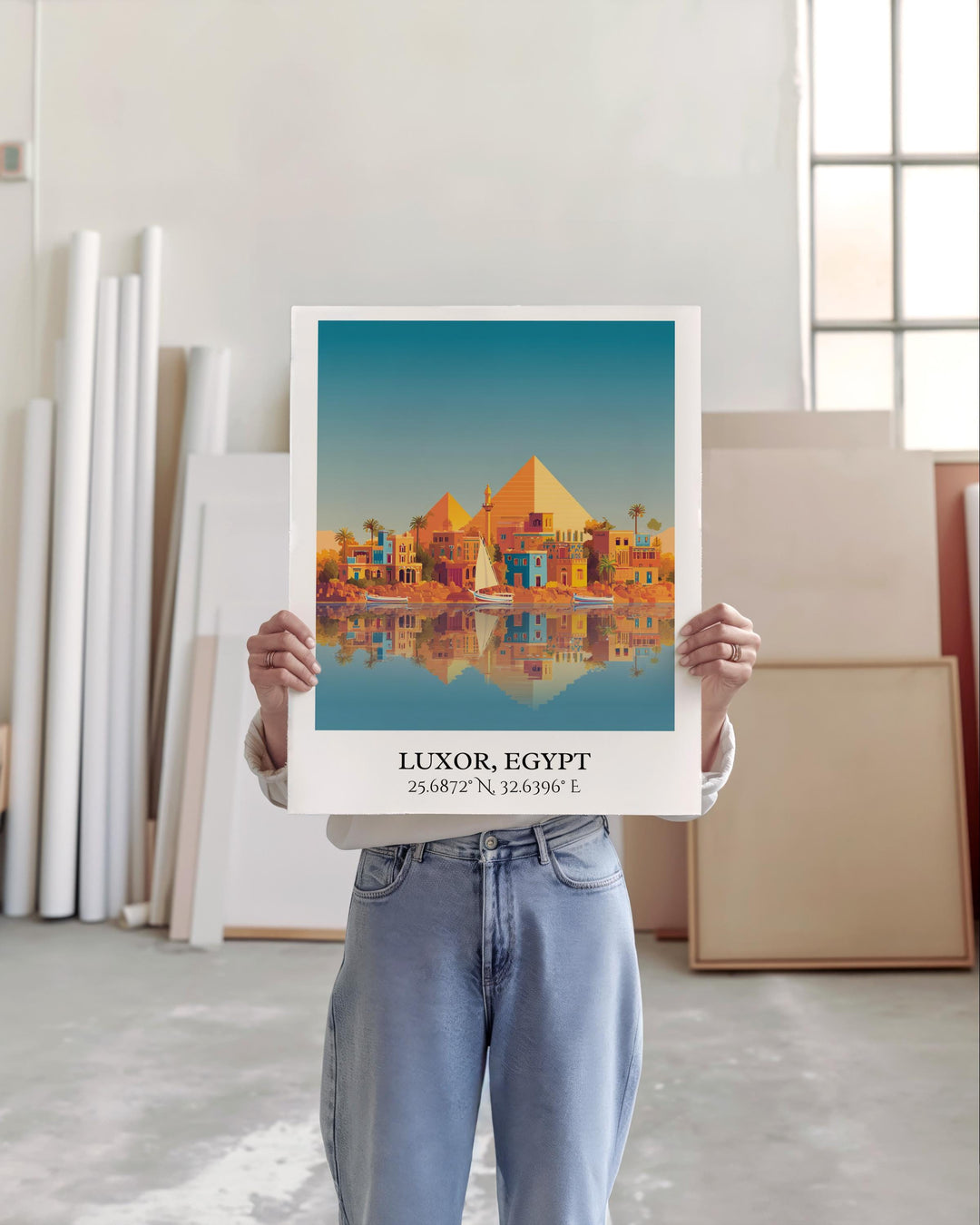 Luxor Egypt Art, Luxor Egypt Retro Travel Art, Egypt Home Decor, Egypt Gift, Egyptian Travel Art, Travel Prints, Housewarming Gift