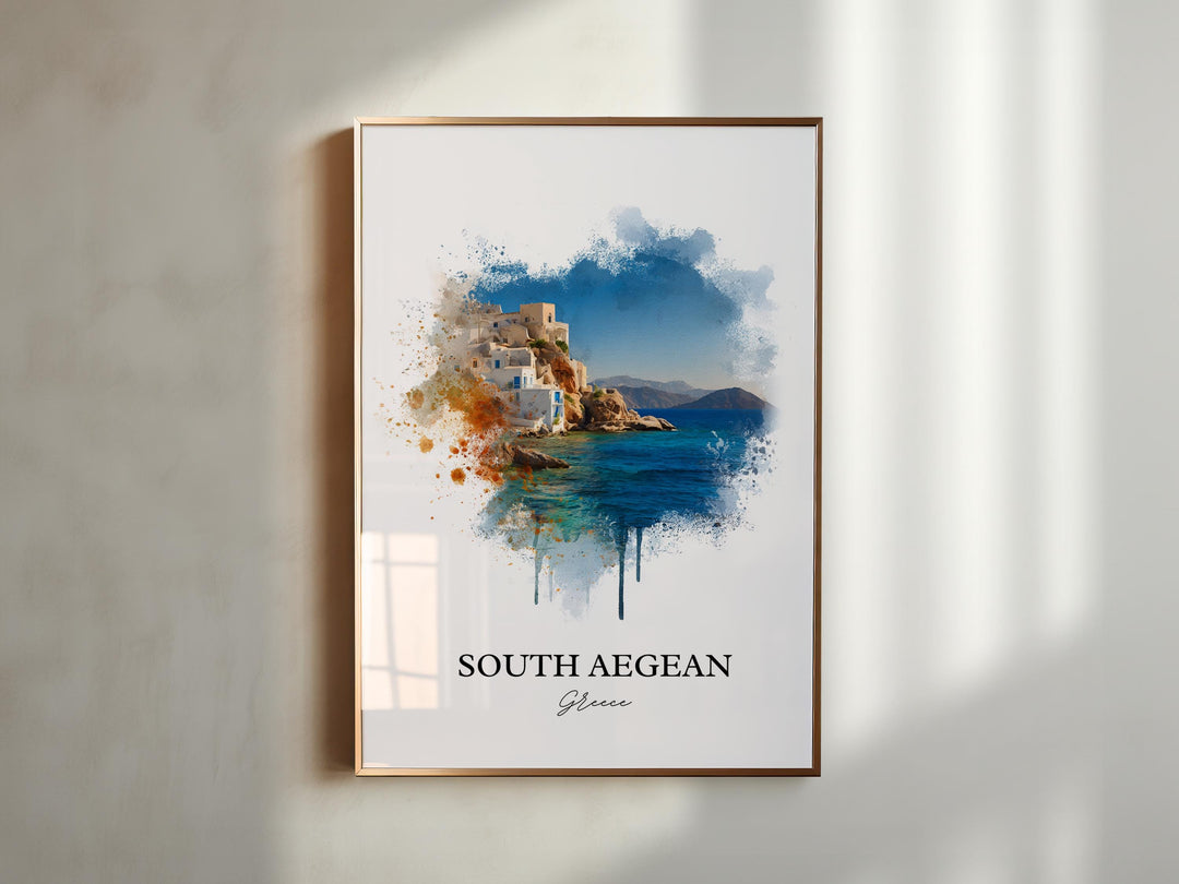 South Aegean Wall Art, Aegean Sea Print, Greece Watercolor Art, Greece Gift, South Aegean Travel Print, Travel Poster, Housewarming Gift