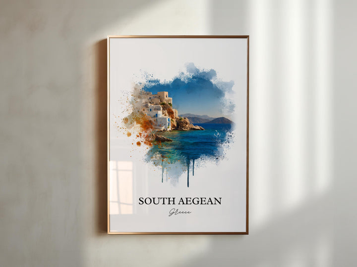 South Aegean Wall Art, Aegean Sea Print, Greece Watercolor Art, Greece Gift, South Aegean Travel Print, Travel Poster, Housewarming Gift